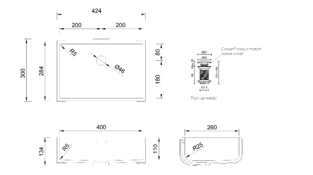 PRIMO Rectangle 40 Basin