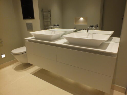Corian® BESPOKE VANITY UNIT WITH SHARKS NOSE TOP
