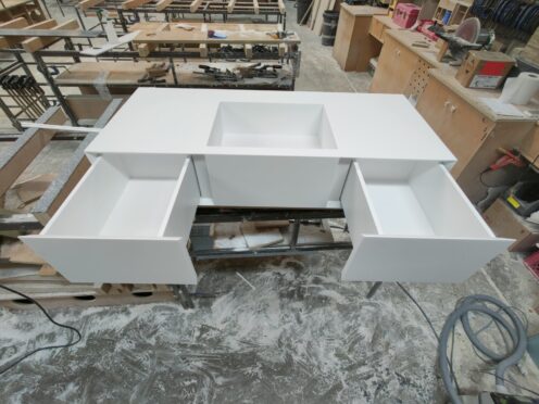 Corian® BESPOKE VANITY WITH SHARK NOSE EDGE DETAIL