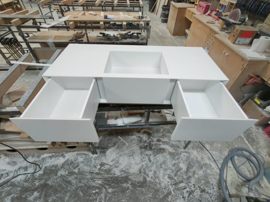 Corian® BESPOKE VANITY WITH SHARK NOSE EDGE DETAIL