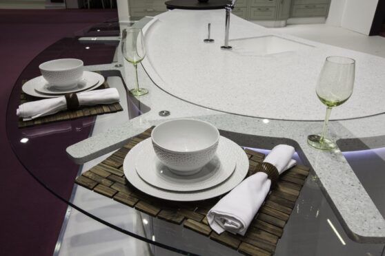 Corian® AND GLASS BESPOKE FLYING BREAKFAST BAR