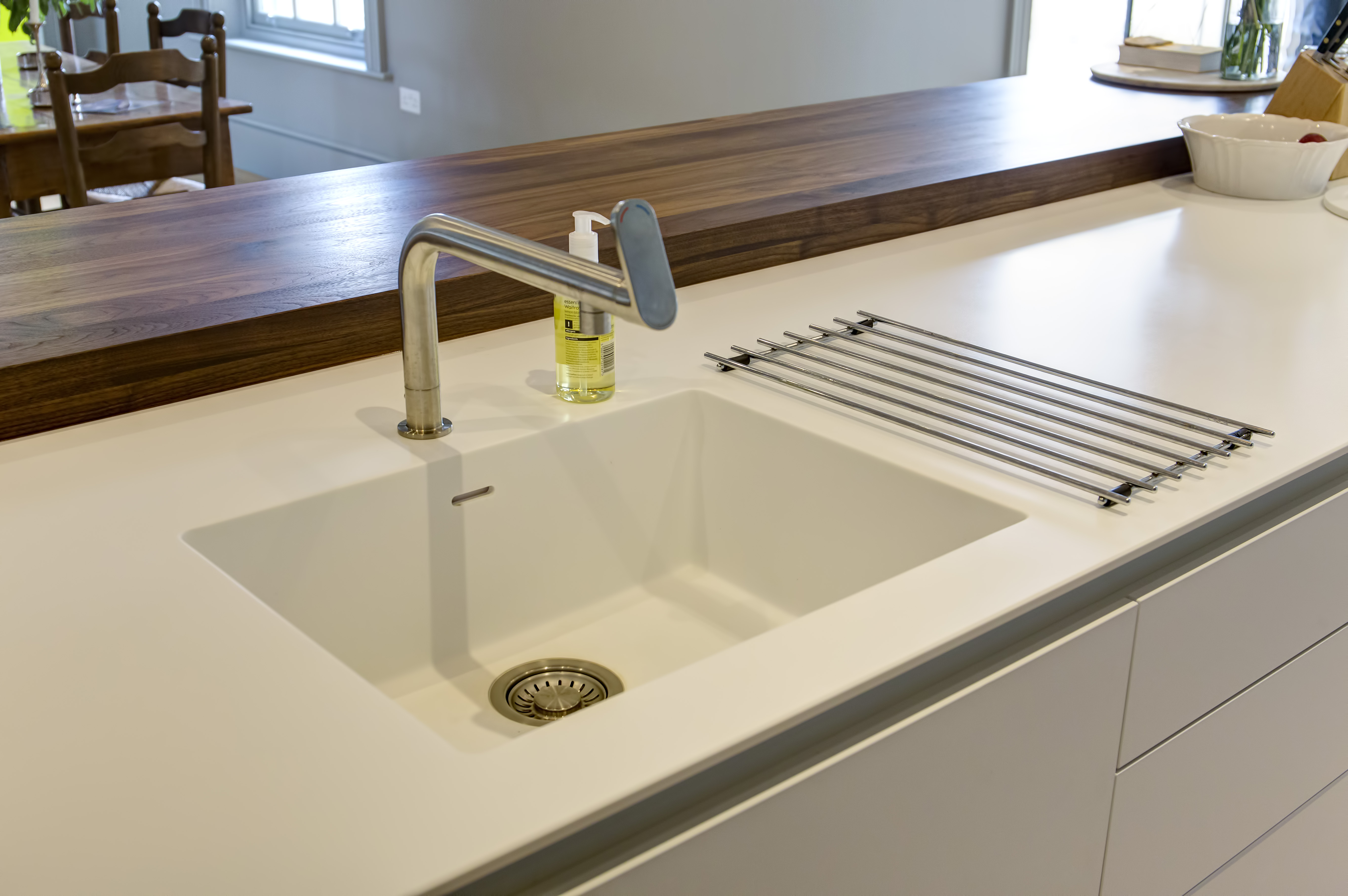 corian kitchen counter sink and faucet idea